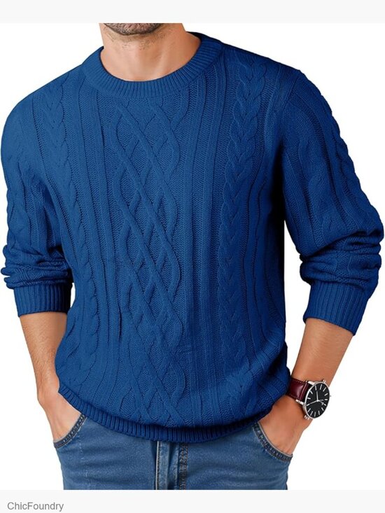 Other - Men's Cable Knit Pullover Fisherman Sweater Chunky Crewneck Long Sleeve